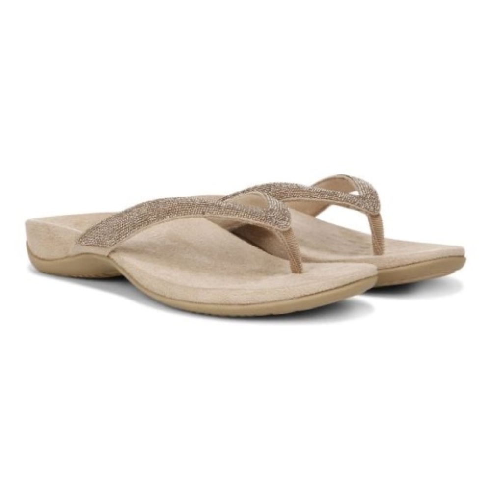 BRAND NEW VIONIC DILLON SHINE TOE POST SANDAL IN CHAMPAGNE SZ 12 WIDE